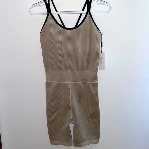 Calvin Klein Performance thick rib scoop neck sleeveless strappy unitard, M, NWT - Picture 3 of 11